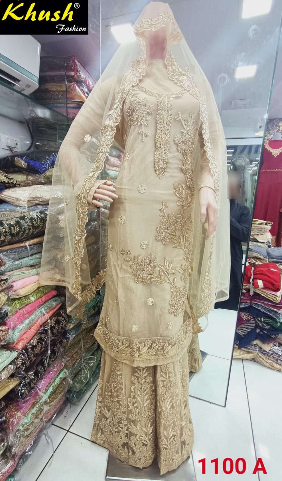 KHUSH 1100 COLOURS BY KHUSH FASHION 1100-A TO 1100-D SERIES BEAUTIFUL SUITS STYLISH COLORFUL FANCY CASUAL WEAR & ETHNIC WEAR NET EMBROIDERED DRESSES AT WHOLESALE PRICE