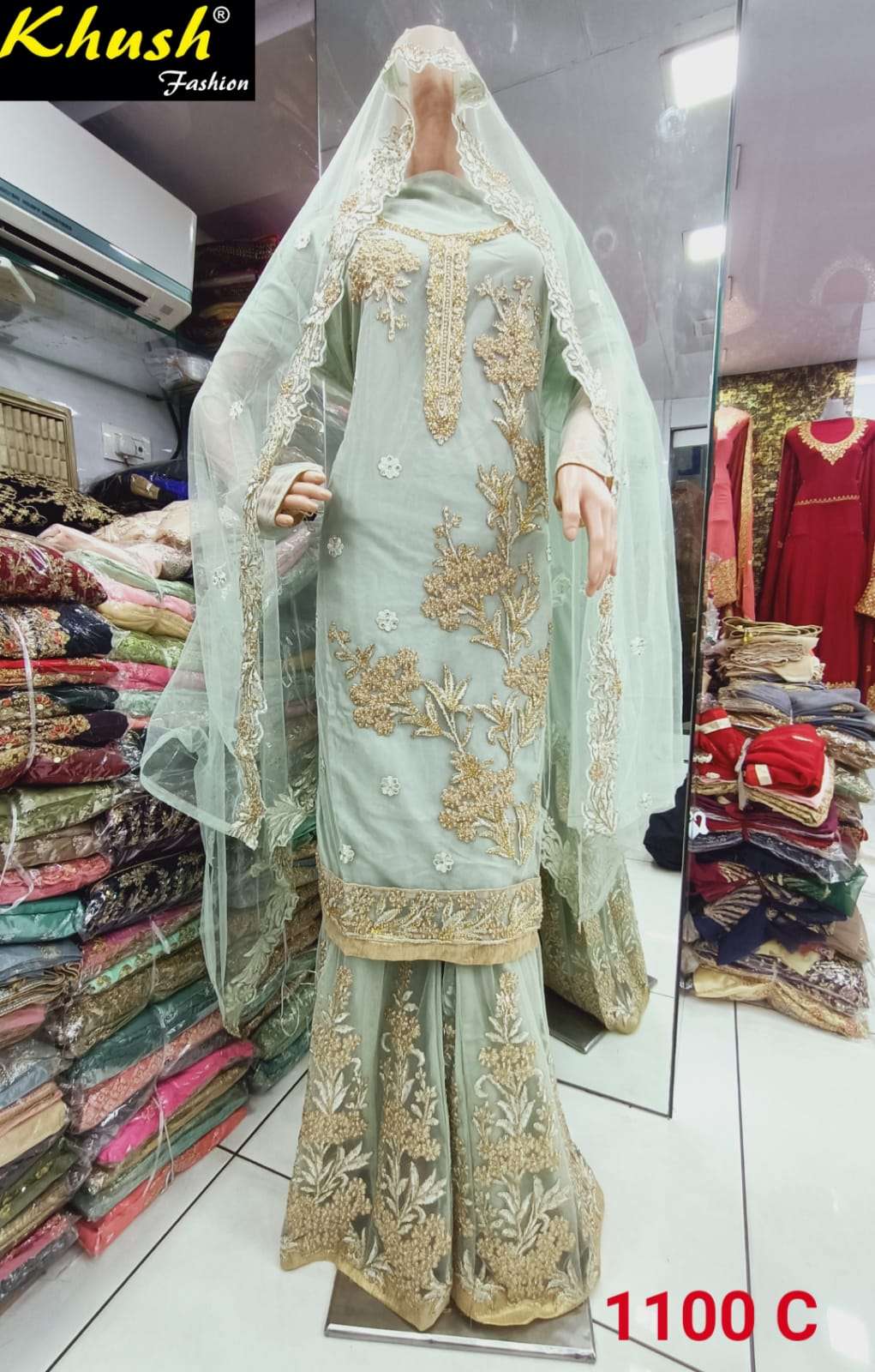 KHUSH 1100 COLOURS BY KHUSH FASHION 1100-A TO 1100-D SERIES BEAUTIFUL SUITS STYLISH COLORFUL FANCY CASUAL WEAR & ETHNIC WEAR NET EMBROIDERED DRESSES AT WHOLESALE PRICE