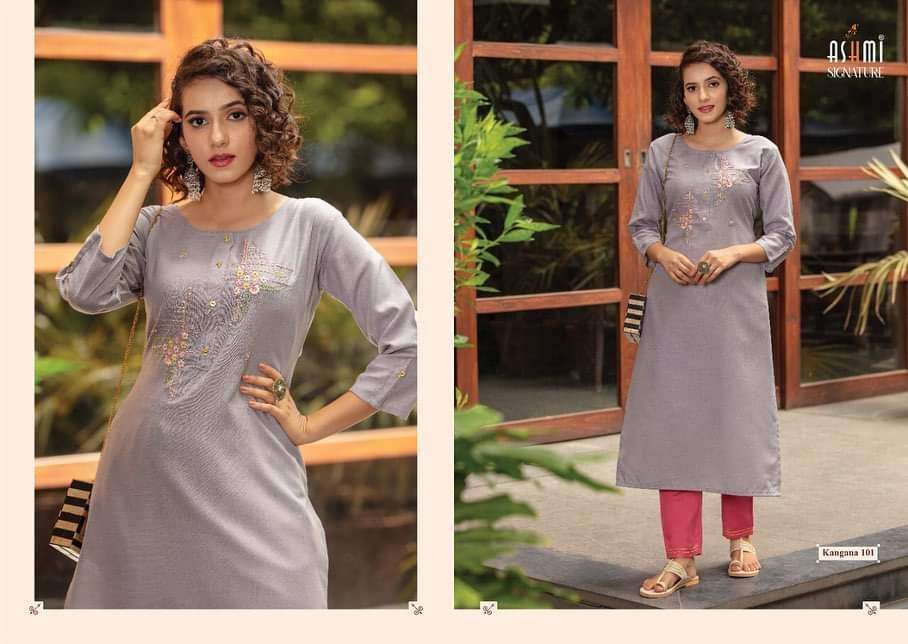KANGANA BY ASHMI 1001 TO 1008 SERIES DESIGNER STYLISH FANCY COLORFUL BEAUTIFUL PARTY WEAR & ETHNIC WEAR COLLECTION COTTON EMBROIDERY KURTIS WITH BOTTOM AT WHOLESALE PRICE
