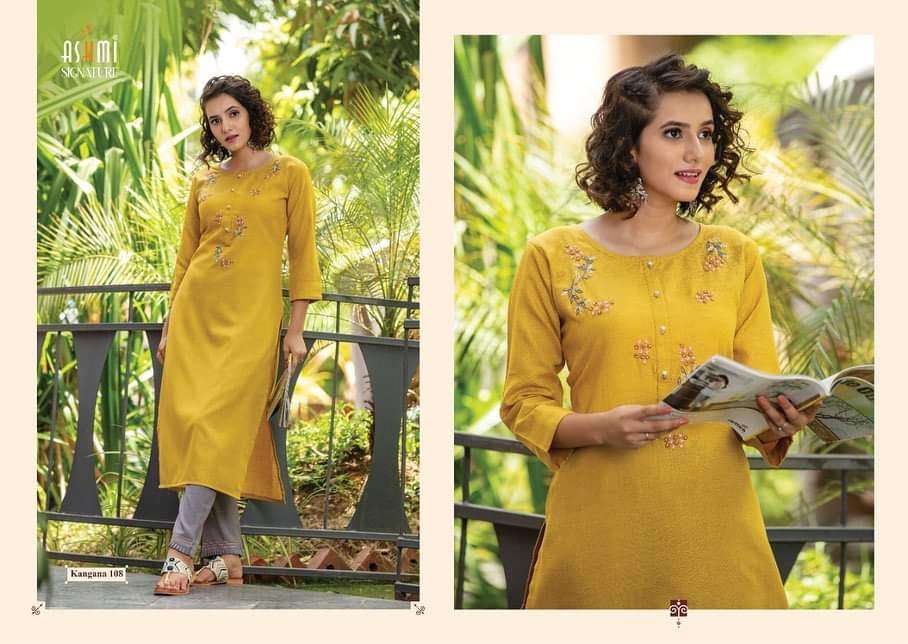 KANGANA BY ASHMI 1001 TO 1008 SERIES DESIGNER STYLISH FANCY COLORFUL BEAUTIFUL PARTY WEAR & ETHNIC WEAR COLLECTION COTTON EMBROIDERY KURTIS WITH BOTTOM AT WHOLESALE PRICE