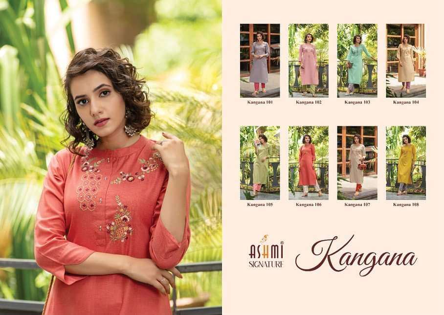 KANGANA BY ASHMI 1001 TO 1008 SERIES DESIGNER STYLISH FANCY COLORFUL BEAUTIFUL PARTY WEAR & ETHNIC WEAR COLLECTION COTTON EMBROIDERY KURTIS WITH BOTTOM AT WHOLESALE PRICE