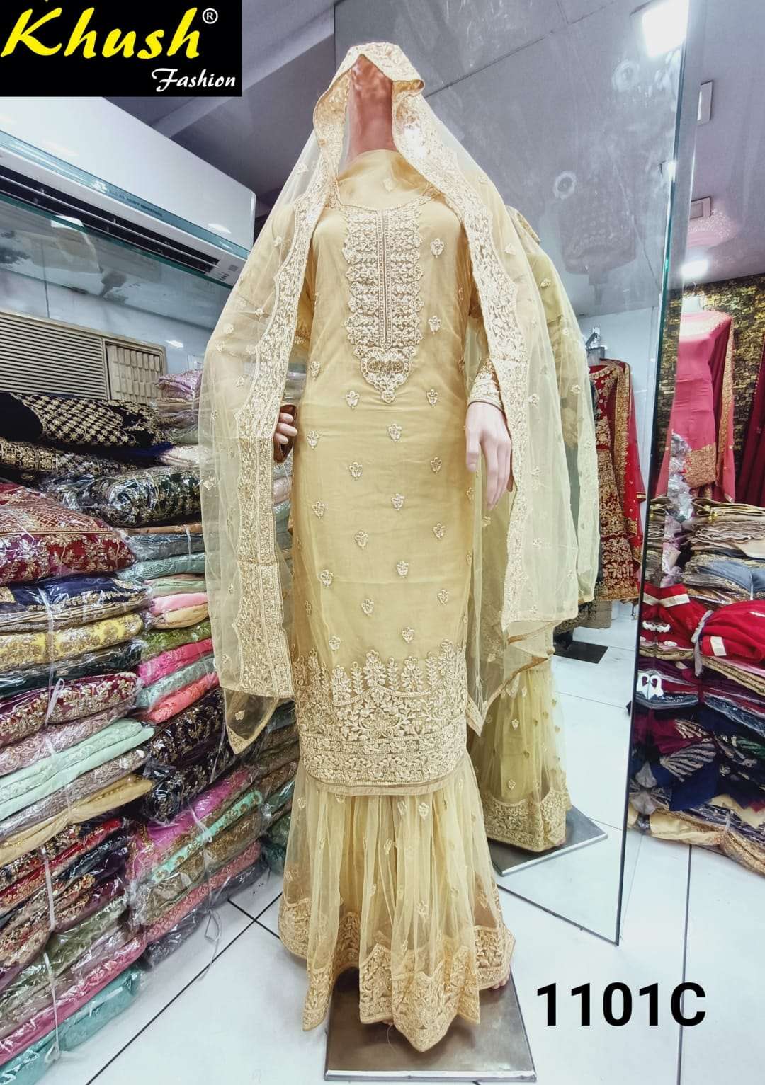 KHUSH 1101 COLOURS BY KHUSH FASHION 1101-A TO 1101-H SERIES BEAUTIFUL SUITS STYLISH COLORFUL FANCY CASUAL WEAR & ETHNIC WEAR NET EMBROIDERED DRESSES AT WHOLESALE PRICE