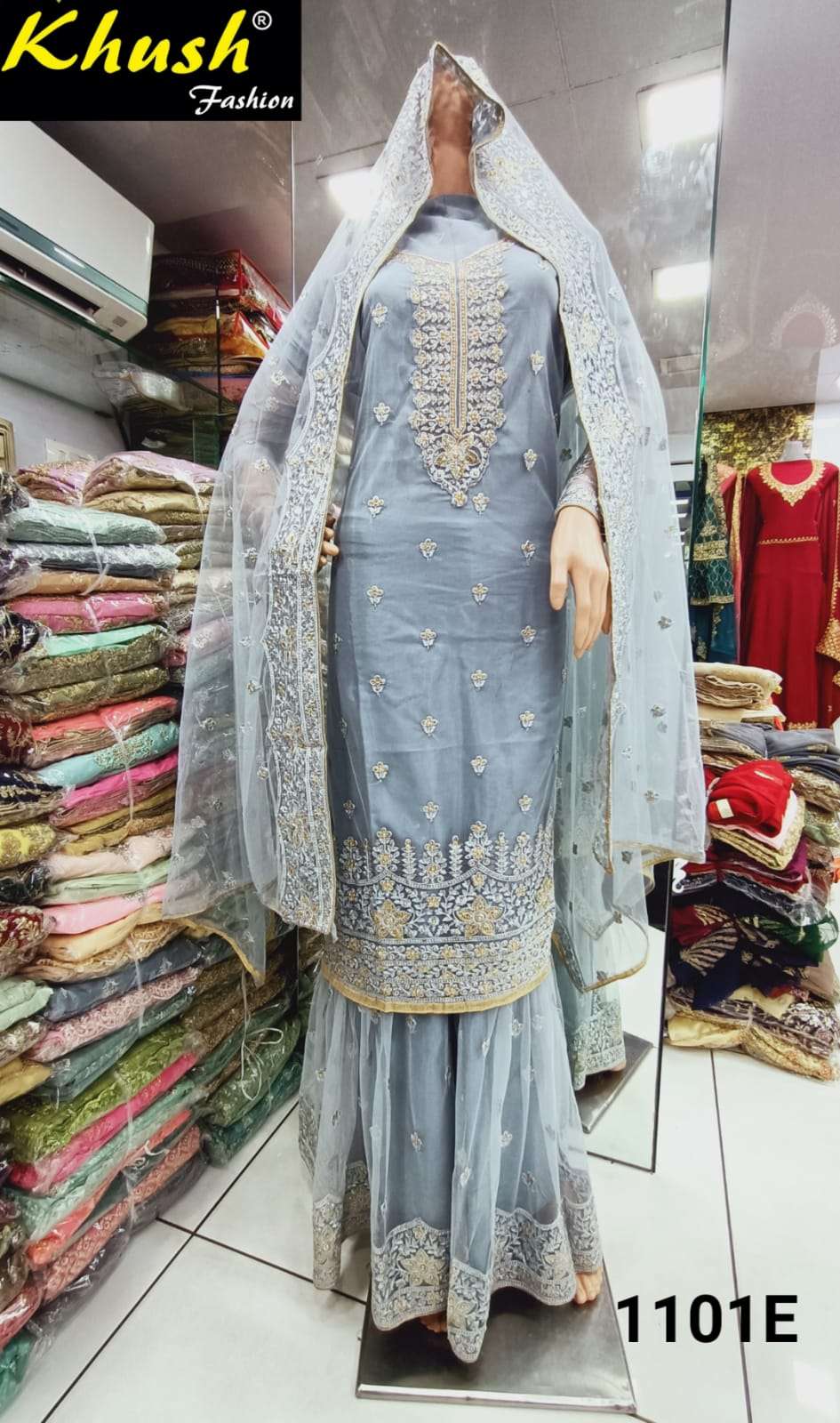 KHUSH 1101 COLOURS BY KHUSH FASHION 1101-A TO 1101-H SERIES BEAUTIFUL SUITS STYLISH COLORFUL FANCY CASUAL WEAR & ETHNIC WEAR NET EMBROIDERED DRESSES AT WHOLESALE PRICE