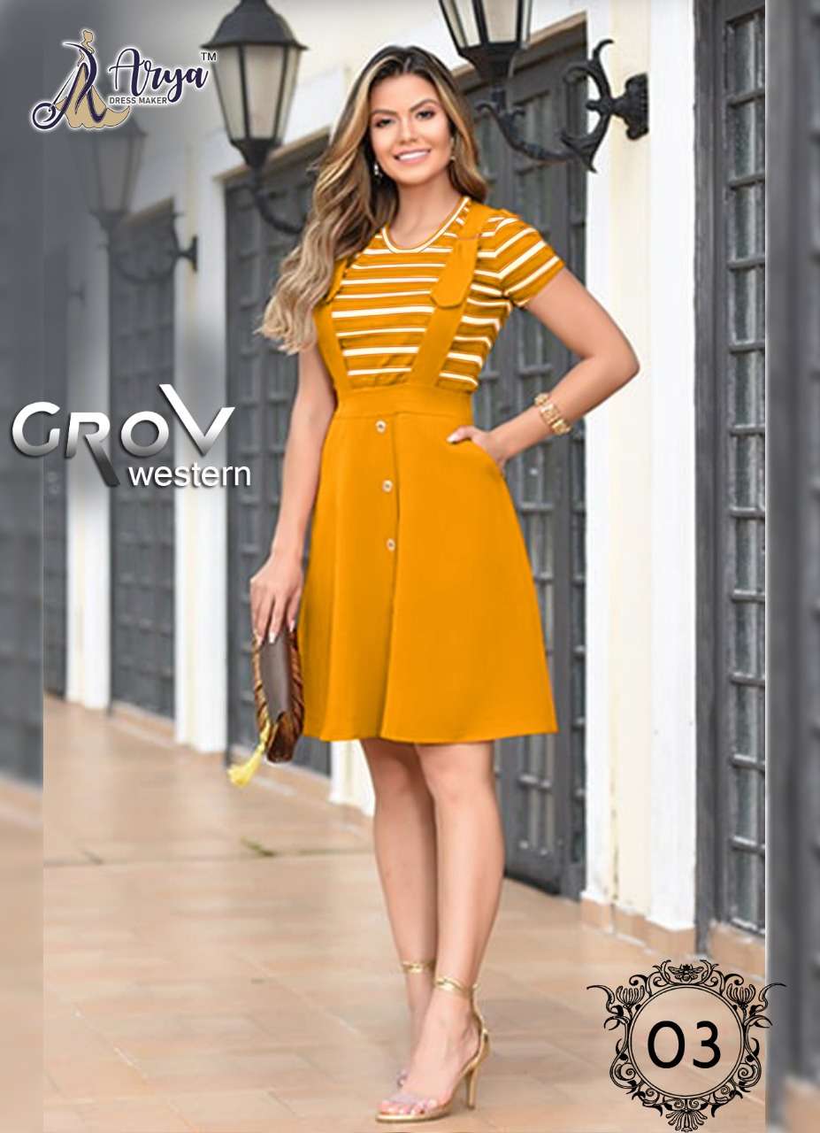 GROVE BY ARYA DRESS MAKER 01 TO 06 SERIES BEAUTIFUL STYLISH FANCY COLORFUL CASUAL WEAR & ETHNIC WEAR COTTON LYCRA TOPS WITH SKIRT AT WHOLESALE PRICE