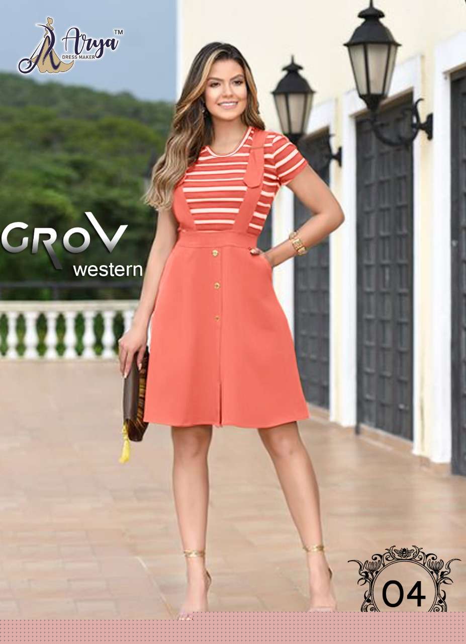 GROVE BY ARYA DRESS MAKER 01 TO 06 SERIES BEAUTIFUL STYLISH FANCY COLORFUL CASUAL WEAR & ETHNIC WEAR COTTON LYCRA TOPS WITH SKIRT AT WHOLESALE PRICE