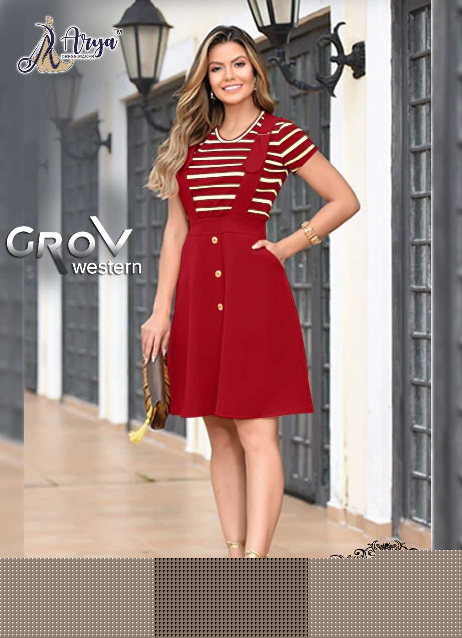 GROVE BY ARYA DRESS MAKER 01 TO 06 SERIES BEAUTIFUL STYLISH FANCY COLORFUL CASUAL WEAR & ETHNIC WEAR COTTON LYCRA TOPS WITH SKIRT AT WHOLESALE PRICE