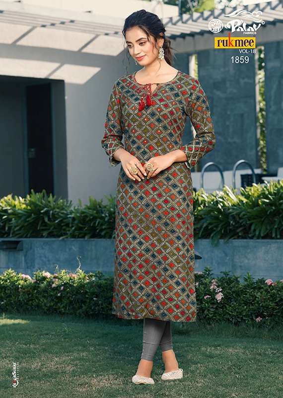 RUKMEE VOL-18 BY PALAV 1850 TO 1859 SERIES DESIGNER STYLISH FANCY COLORFUL BEAUTIFUL PARTY WEAR & ETHNIC WEAR COLLECTION RAYON KURTIS AT WHOLESALE PRICE