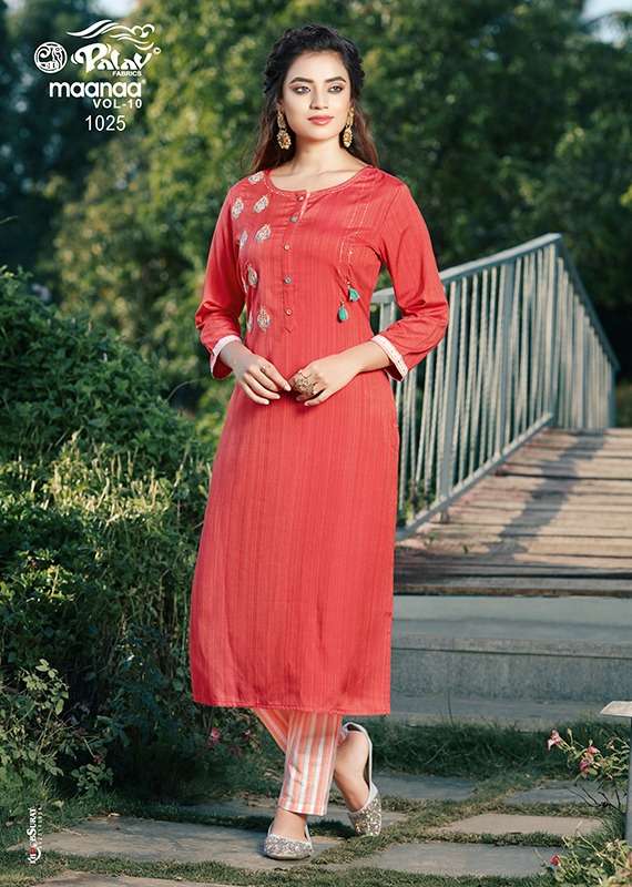 MAANAA VOL-10 BY PALAV 1025 TO 1030 SERIES STYLISH FANCY BEAUTIFUL COLORFUL CASUAL WEAR & ETHNIC WEAR RAYON KURTIS WITH BOTTOM AT WHOLESALE PRICE