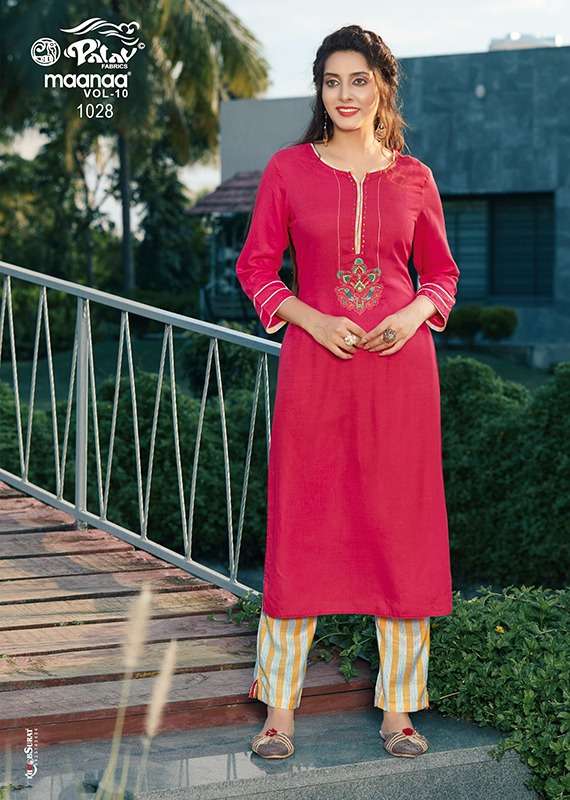 MAANAA VOL-10 BY PALAV 1025 TO 1030 SERIES STYLISH FANCY BEAUTIFUL COLORFUL CASUAL WEAR & ETHNIC WEAR RAYON KURTIS WITH BOTTOM AT WHOLESALE PRICE