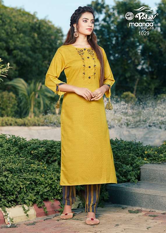 MAANAA VOL-10 BY PALAV 1025 TO 1030 SERIES STYLISH FANCY BEAUTIFUL COLORFUL CASUAL WEAR & ETHNIC WEAR RAYON KURTIS WITH BOTTOM AT WHOLESALE PRICE