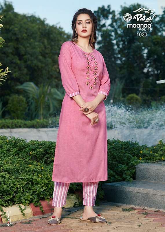 MAANAA VOL-10 BY PALAV 1025 TO 1030 SERIES STYLISH FANCY BEAUTIFUL COLORFUL CASUAL WEAR & ETHNIC WEAR RAYON KURTIS WITH BOTTOM AT WHOLESALE PRICE