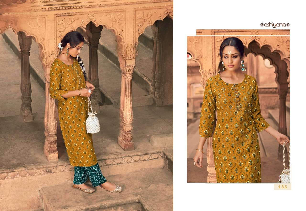 ASHIYANA BY RADHAK FASHION 135 TO 144 SERIES DESIGNER STYLISH FANCY COLORFUL BEAUTIFUL PARTY WEAR & ETHNIC WEAR COLLECTION RAYON KURTIS WITH BOTTOM AT WHOLESALE PRICE