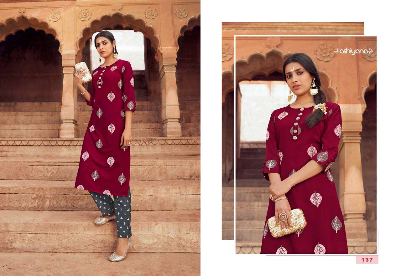 ASHIYANA BY RADHAK FASHION 135 TO 144 SERIES DESIGNER STYLISH FANCY COLORFUL BEAUTIFUL PARTY WEAR & ETHNIC WEAR COLLECTION RAYON KURTIS WITH BOTTOM AT WHOLESALE PRICE