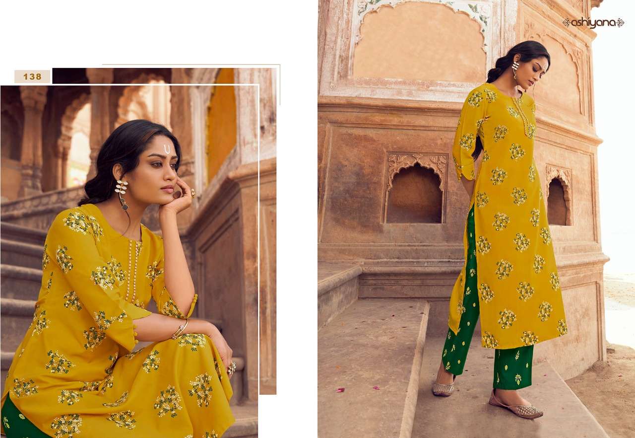 ASHIYANA BY RADHAK FASHION 135 TO 144 SERIES DESIGNER STYLISH FANCY COLORFUL BEAUTIFUL PARTY WEAR & ETHNIC WEAR COLLECTION RAYON KURTIS WITH BOTTOM AT WHOLESALE PRICE