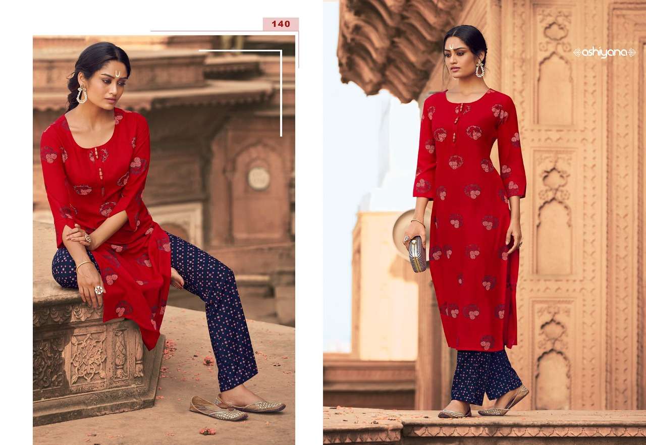 ASHIYANA BY RADHAK FASHION 135 TO 144 SERIES DESIGNER STYLISH FANCY COLORFUL BEAUTIFUL PARTY WEAR & ETHNIC WEAR COLLECTION RAYON KURTIS WITH BOTTOM AT WHOLESALE PRICE