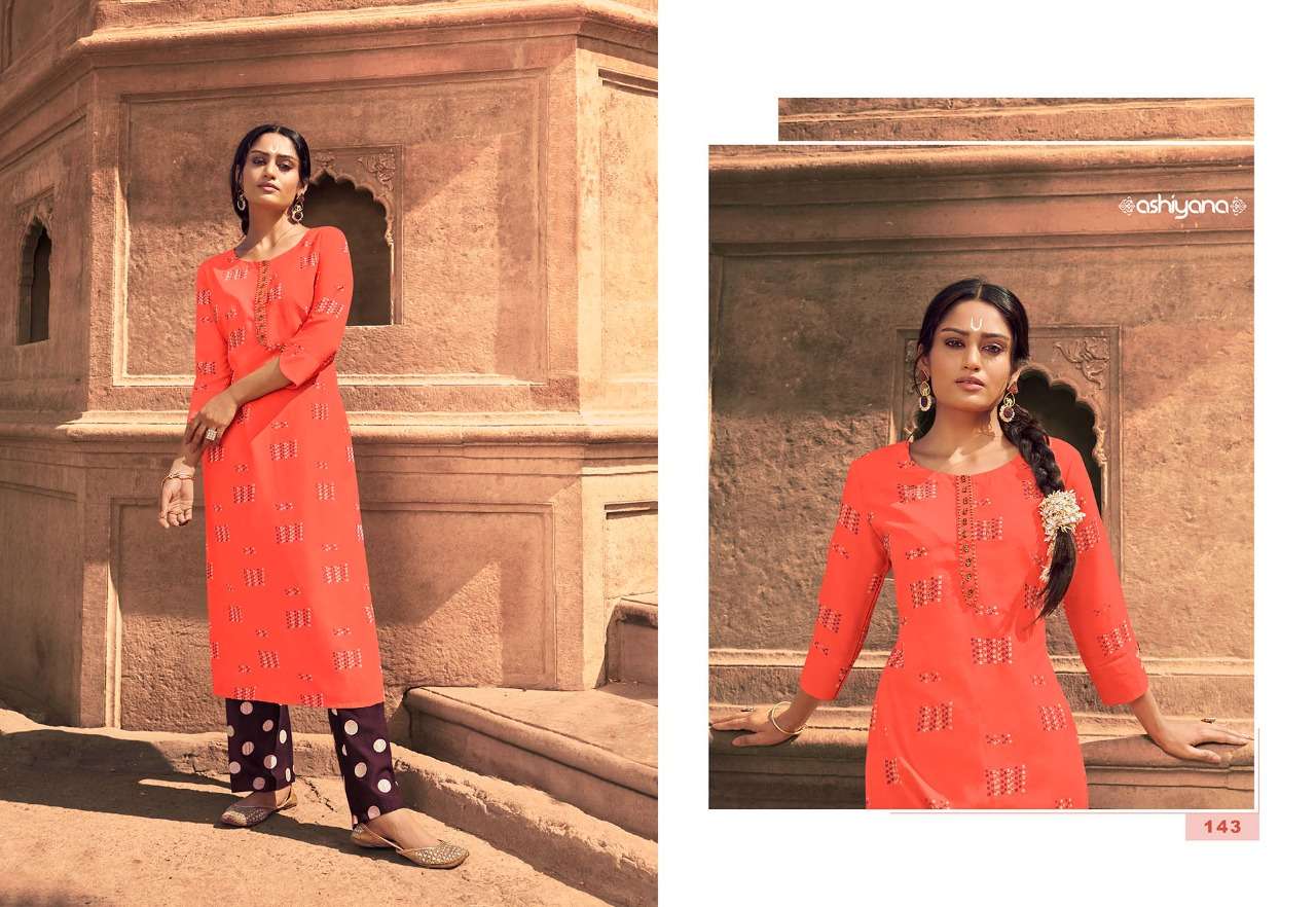 ASHIYANA BY RADHAK FASHION 135 TO 144 SERIES DESIGNER STYLISH FANCY COLORFUL BEAUTIFUL PARTY WEAR & ETHNIC WEAR COLLECTION RAYON KURTIS WITH BOTTOM AT WHOLESALE PRICE