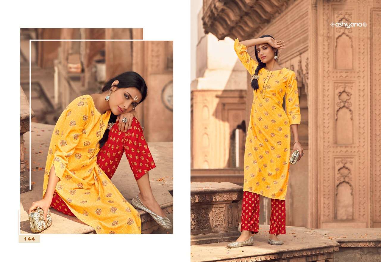 ASHIYANA BY RADHAK FASHION 135 TO 144 SERIES DESIGNER STYLISH FANCY COLORFUL BEAUTIFUL PARTY WEAR & ETHNIC WEAR COLLECTION RAYON KURTIS WITH BOTTOM AT WHOLESALE PRICE
