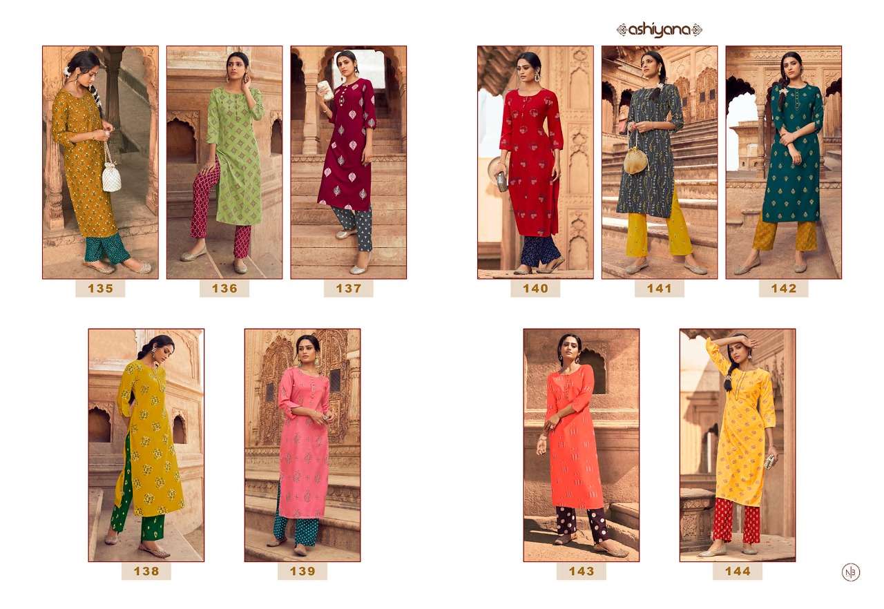 ASHIYANA BY RADHAK FASHION 135 TO 144 SERIES DESIGNER STYLISH FANCY COLORFUL BEAUTIFUL PARTY WEAR & ETHNIC WEAR COLLECTION RAYON KURTIS WITH BOTTOM AT WHOLESALE PRICE