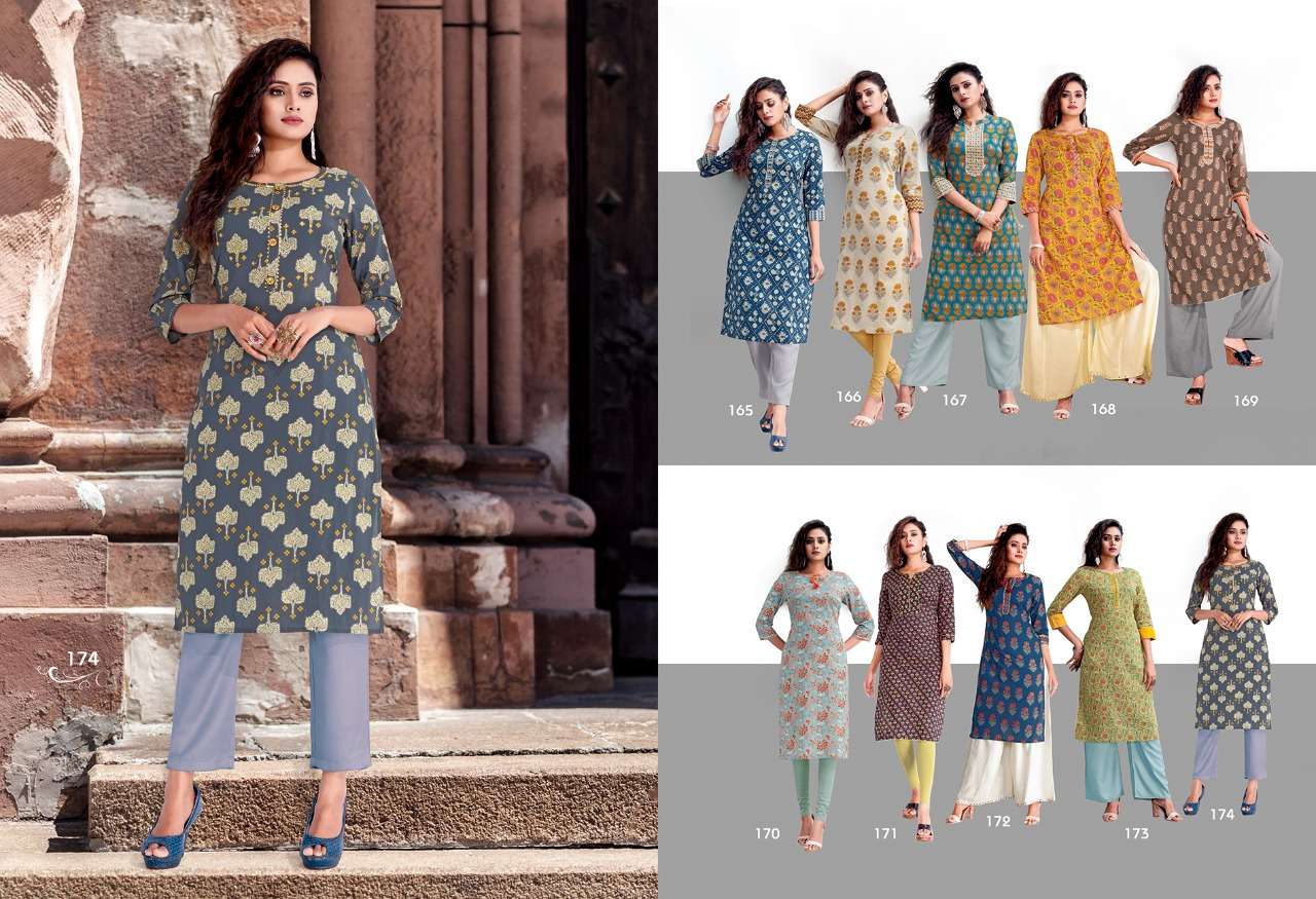 SUMMER BY RADHAK FASHION 165 TO 174 SERIES DESIGNER STYLISH FANCY COLORFUL BEAUTIFUL PARTY WEAR & ETHNIC WEAR COLLECTION COTTON PRINT KURTIS AT WHOLESALE PRICE