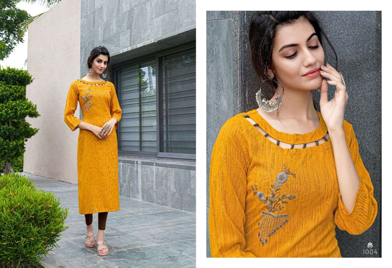SWEDEN BY SWEETY FASHION 1001 TO 1006 SERIES DESIGNER STYLISH FANCY COLORFUL BEAUTIFUL PARTY WEAR & ETHNIC WEAR COLLECTION RAYON WITH WORK KURTIS AT WHOLESALE PRICE
