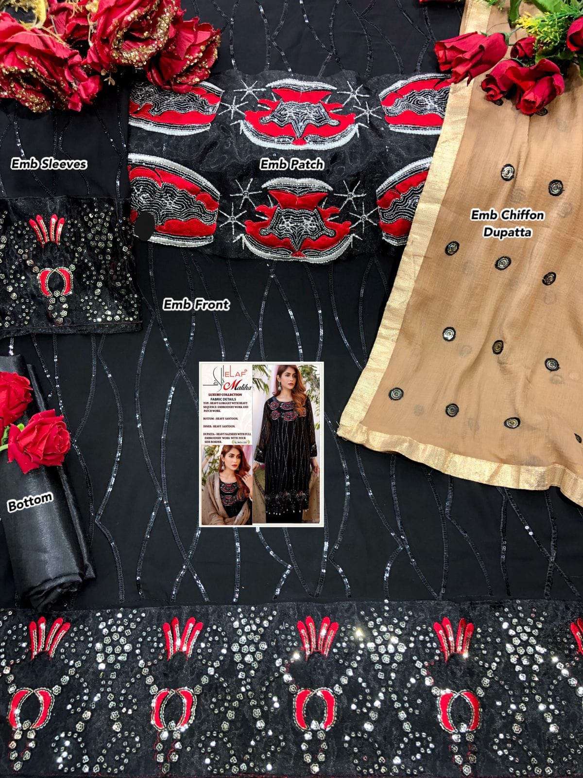 MALIHA BY ELAAF DESIGNER PAKISTANI SUITS BEAUTIFUL STYLISH FANCY COLORFUL PARTY WEAR & OCCASIONAL WEAR HEAVY GEORGETTE EMBROIDERY DRESSES AT WHOLESALE PRICE