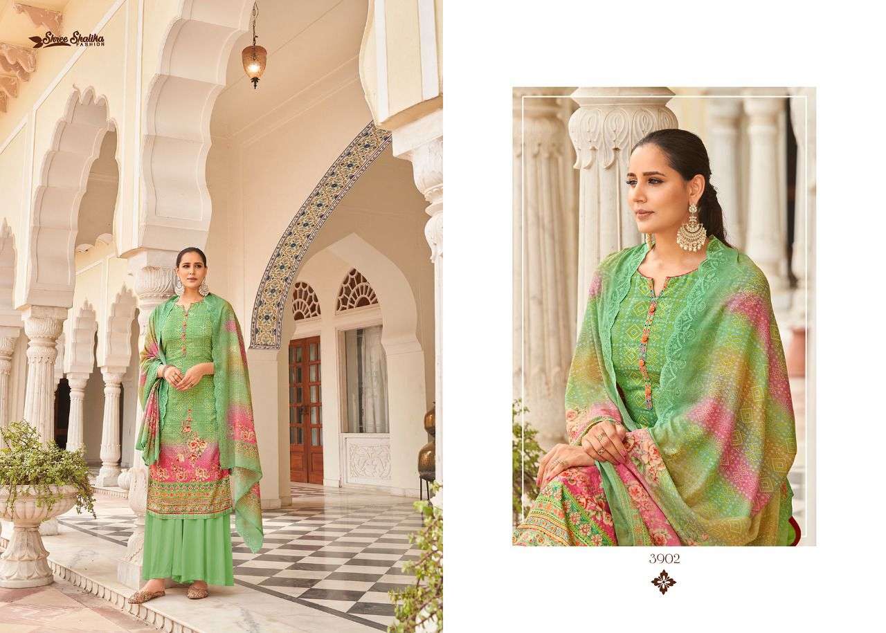 SHALIKA VOL-75 BY SHREE SHALIKA FASHION 3901 TO 3908 SERIES BEAUTIFUL STYLISH SUITS FANCY COLORFUL CASUAL WEAR & ETHNIC WEAR & READY TO WEAR PURE JAM SATIN DIGITAL PRINT WITH AARI WORK DRESSES AT WHOLESALE PRICE