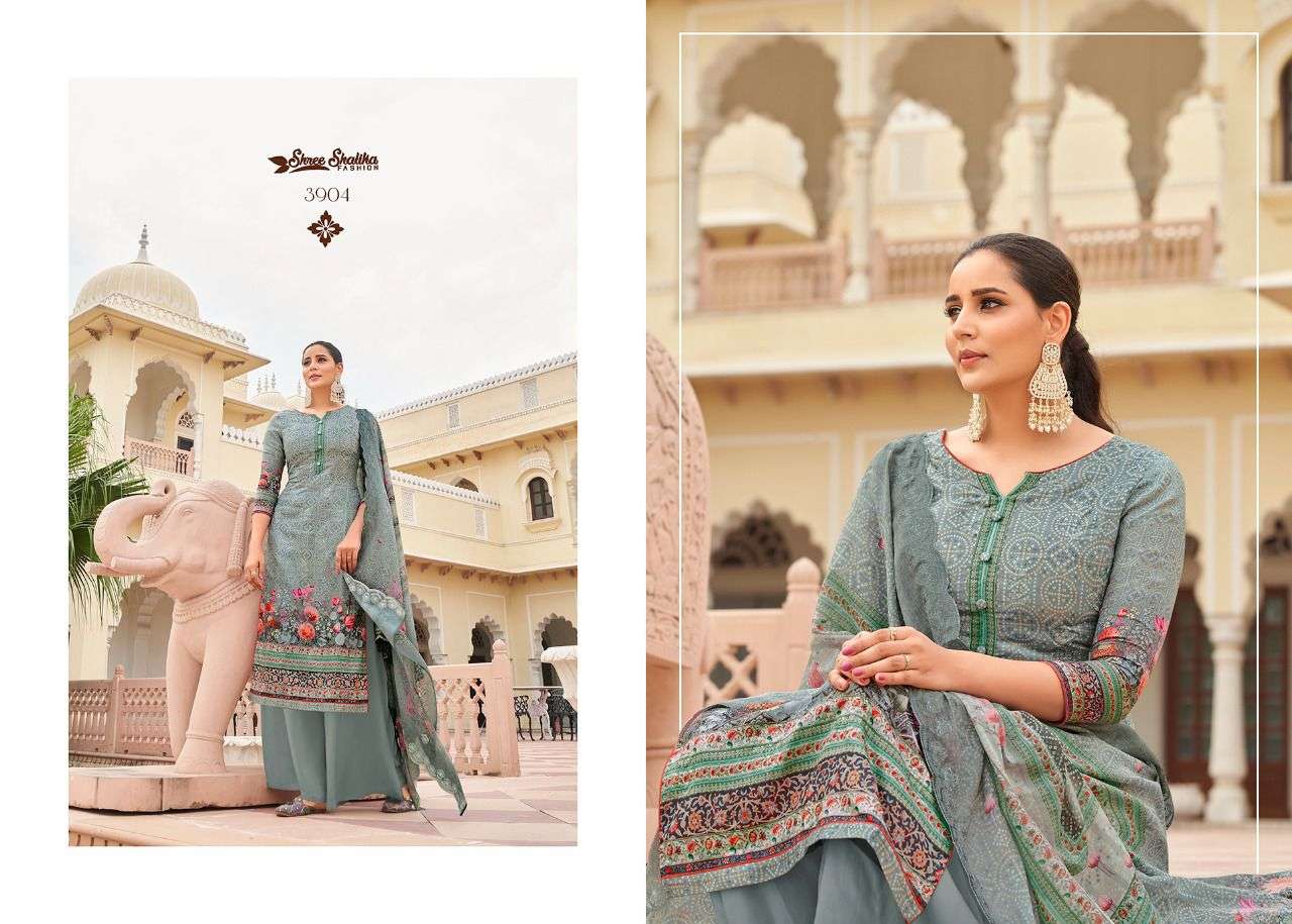 SHALIKA VOL-75 BY SHREE SHALIKA FASHION 3901 TO 3908 SERIES BEAUTIFUL STYLISH SUITS FANCY COLORFUL CASUAL WEAR & ETHNIC WEAR & READY TO WEAR PURE JAM SATIN DIGITAL PRINT WITH AARI WORK DRESSES AT WHOLESALE PRICE