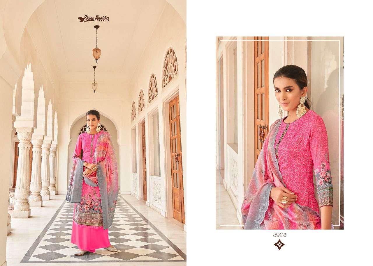 SHALIKA VOL-75 BY SHREE SHALIKA FASHION 3901 TO 3908 SERIES BEAUTIFUL STYLISH SUITS FANCY COLORFUL CASUAL WEAR & ETHNIC WEAR & READY TO WEAR PURE JAM SATIN DIGITAL PRINT WITH AARI WORK DRESSES AT WHOLESALE PRICE