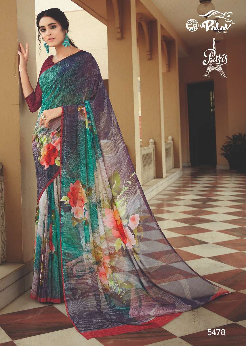 PARIS BY PALAV 5475 TO 5484 SERIES INDIAN TRADITIONAL WEAR COLLECTION BEAUTIFUL STYLISH FANCY COLORFUL PARTY WEAR & OCCASIONAL WEAR PURE GEORGETTE SAREES AT WHOLESALE PRICE