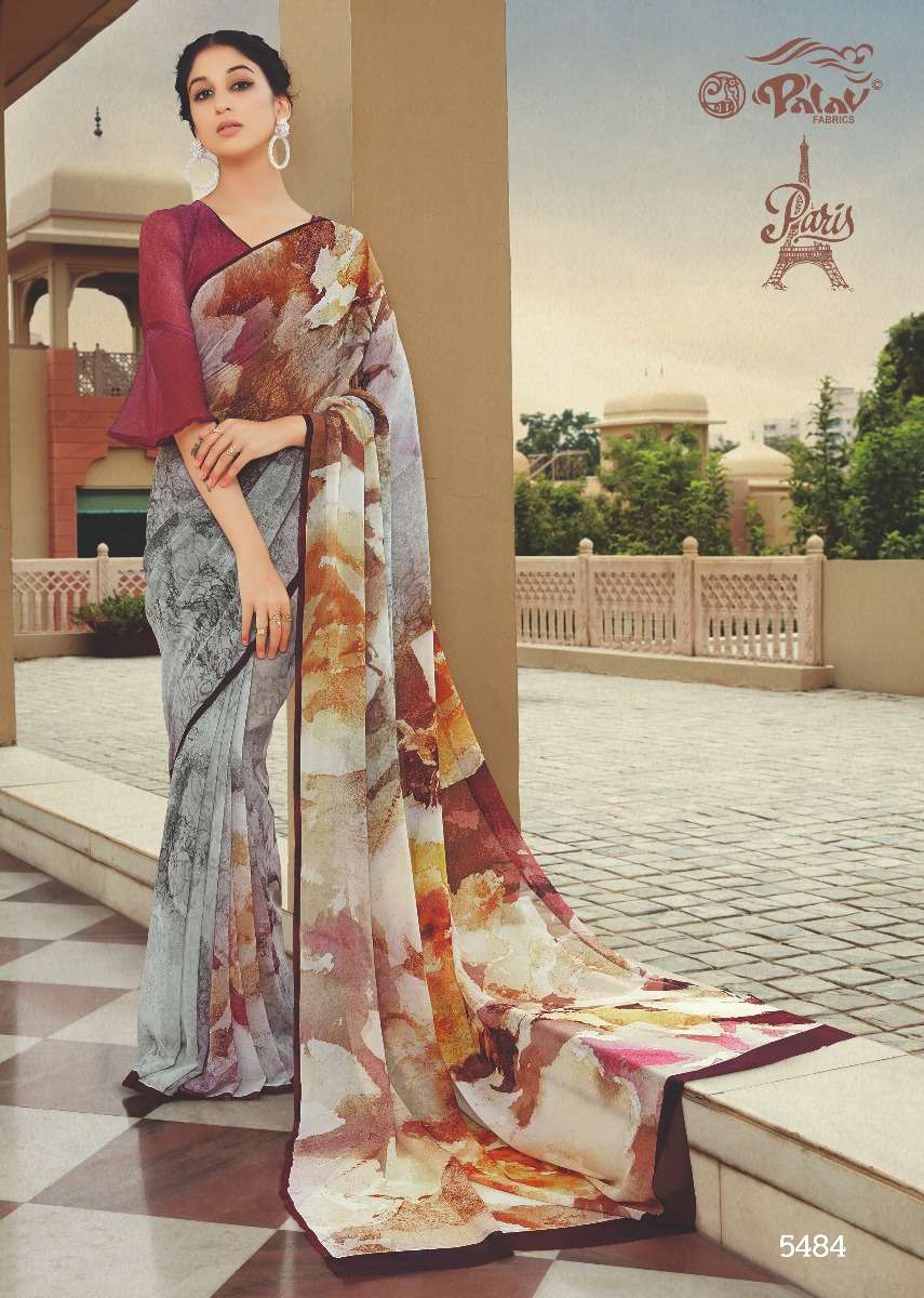 PARIS BY PALAV 5475 TO 5484 SERIES INDIAN TRADITIONAL WEAR COLLECTION BEAUTIFUL STYLISH FANCY COLORFUL PARTY WEAR & OCCASIONAL WEAR PURE GEORGETTE SAREES AT WHOLESALE PRICE