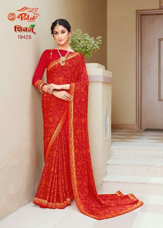 SHIVAM BY PALAV 194123 TO 19426 SERIES INDIAN TRADITIONAL WEAR COLLECTION BEAUTIFUL STYLISH FANCY COLORFUL PARTY WEAR & OCCASIONAL WEAR CHIFFON SAREES AT WHOLESALE PRICE