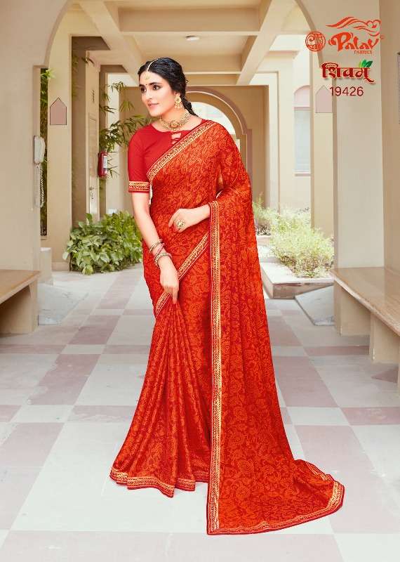 SHIVAM BY PALAV 194123 TO 19426 SERIES INDIAN TRADITIONAL WEAR COLLECTION BEAUTIFUL STYLISH FANCY COLORFUL PARTY WEAR & OCCASIONAL WEAR CHIFFON SAREES AT WHOLESALE PRICE