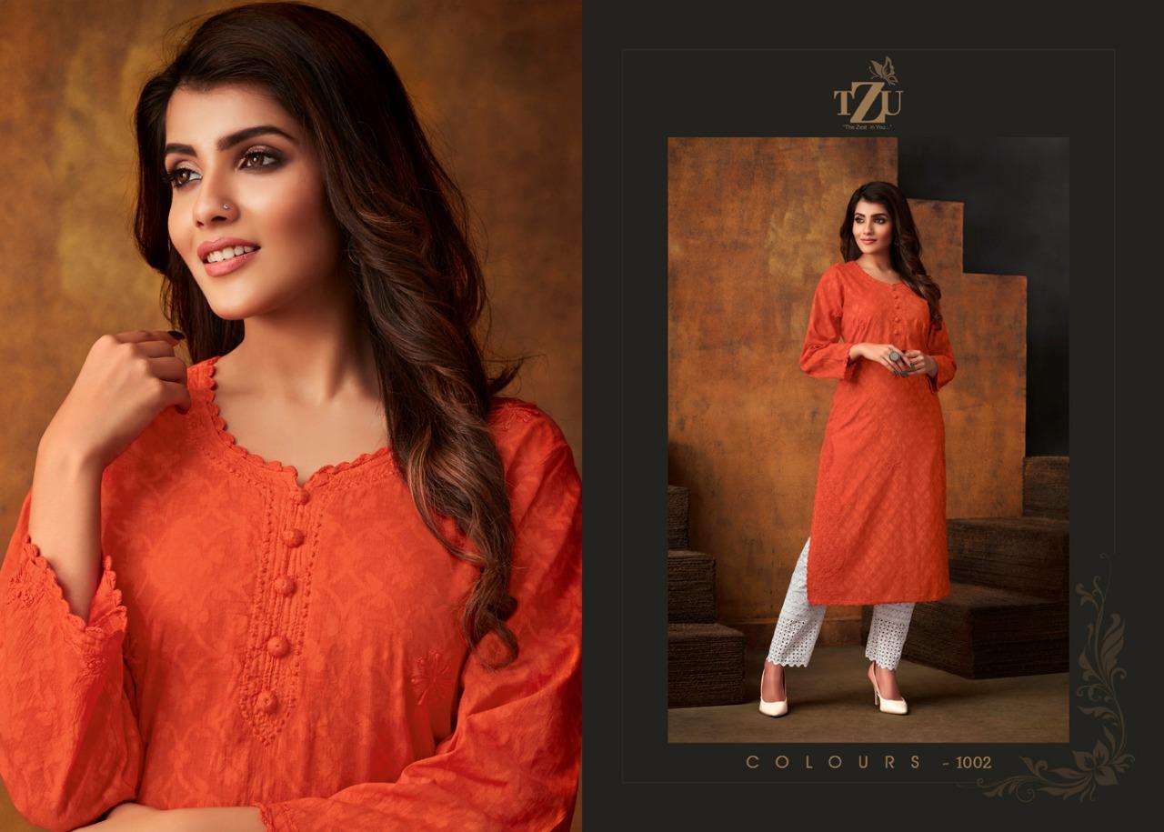COLOURS BY TZU 1001 TO 1006 SERIES DESIGNER STYLISH FANCY COLORFUL BEAUTIFUL PARTY WEAR & ETHNIC WEAR COLLECTION COTTON EMBROIDERY KURTIS AT WHOLESALE PRICE
