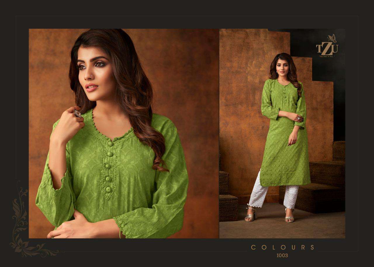 COLOURS BY TZU 1001 TO 1006 SERIES DESIGNER STYLISH FANCY COLORFUL BEAUTIFUL PARTY WEAR & ETHNIC WEAR COLLECTION COTTON EMBROIDERY KURTIS AT WHOLESALE PRICE