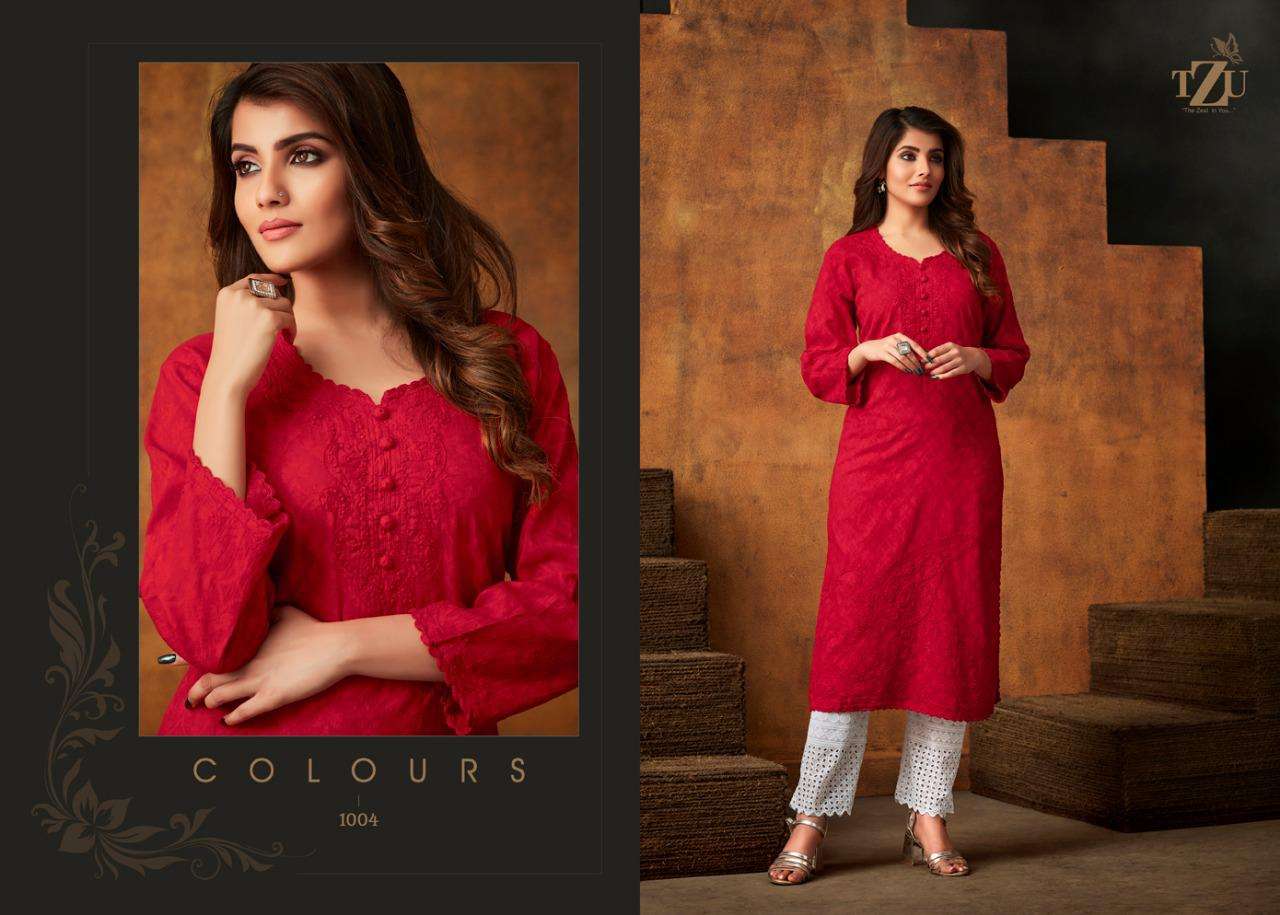 COLOURS BY TZU 1001 TO 1006 SERIES DESIGNER STYLISH FANCY COLORFUL BEAUTIFUL PARTY WEAR & ETHNIC WEAR COLLECTION COTTON EMBROIDERY KURTIS AT WHOLESALE PRICE