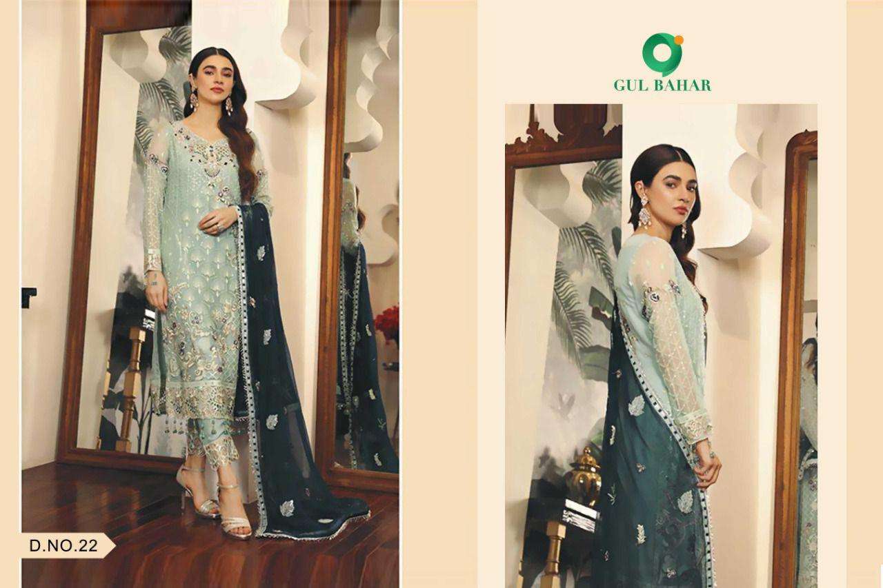 ADEEL VOL-1 BY GUL BAHAR 21 TO 25 SERIES DESIGNER PAKISTANI SUITS BEAUTIFUL FANCY COLORFUL STYLISH PARTY WEAR & OCCASIONAL WEAR HEAVY BUTTERFLY NET EMBROIDERED DRESSES AT WHOLESALE PRICE