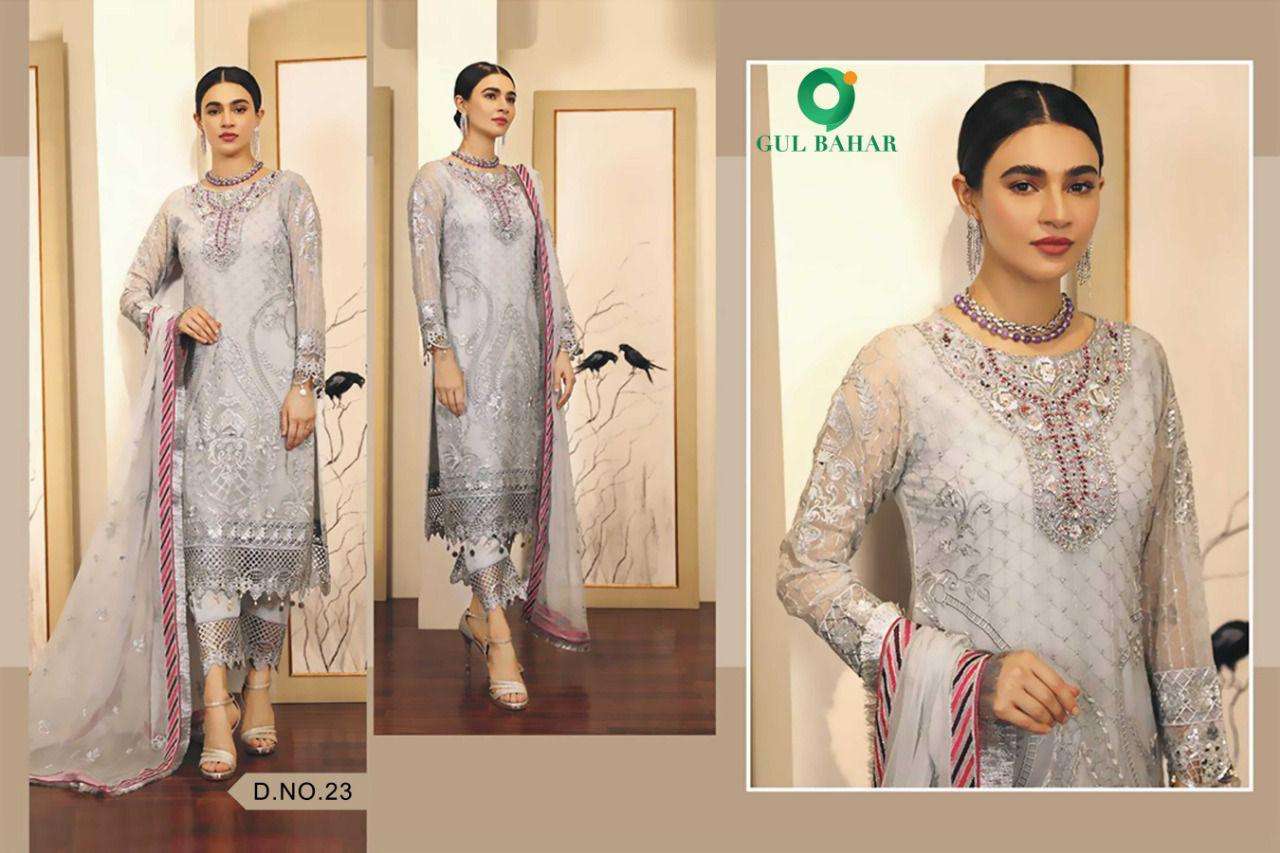 ADEEL VOL-1 BY GUL BAHAR 21 TO 25 SERIES DESIGNER PAKISTANI SUITS BEAUTIFUL FANCY COLORFUL STYLISH PARTY WEAR & OCCASIONAL WEAR HEAVY BUTTERFLY NET EMBROIDERED DRESSES AT WHOLESALE PRICE