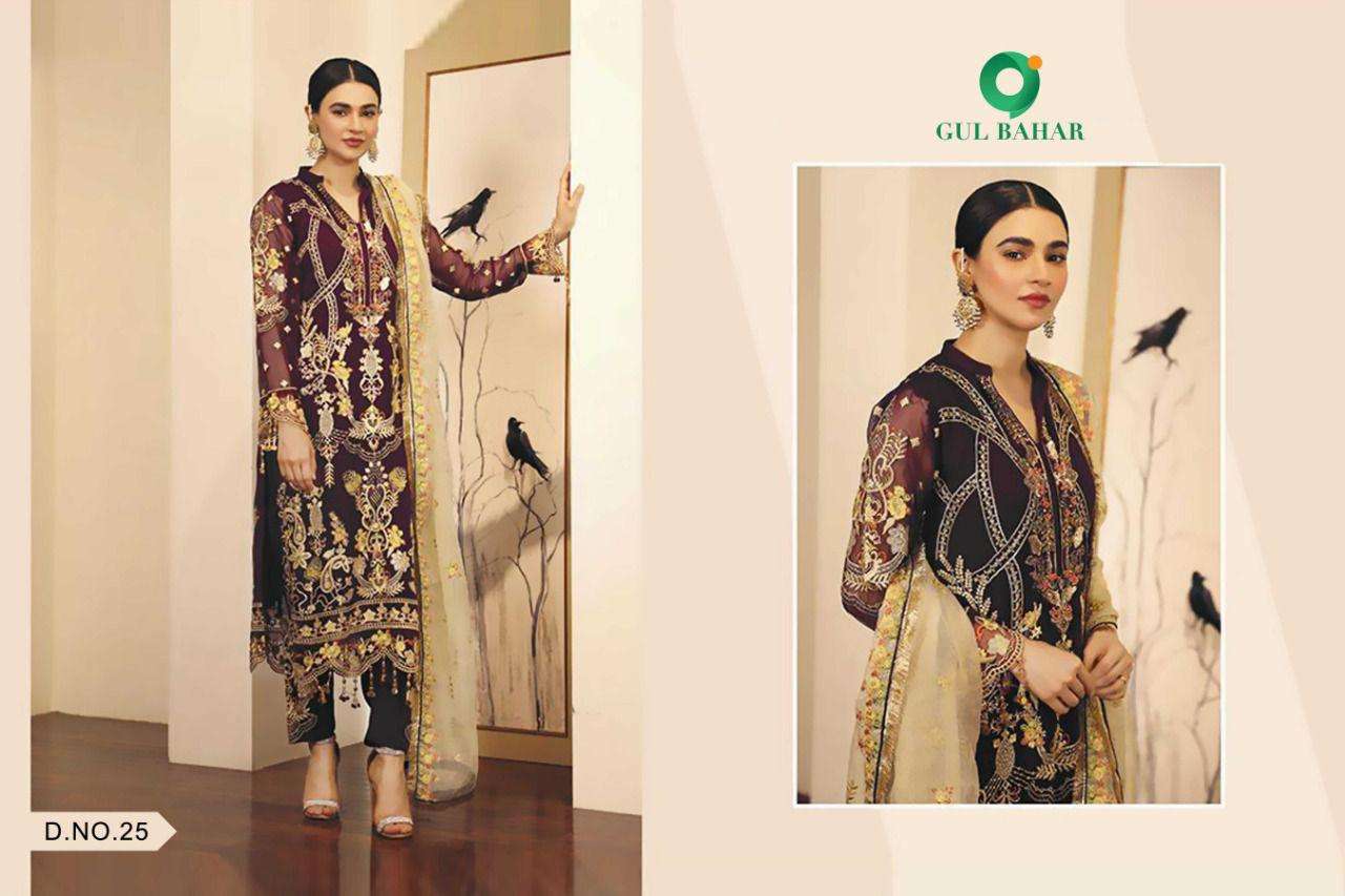ADEEL VOL-1 BY GUL BAHAR 21 TO 25 SERIES DESIGNER PAKISTANI SUITS BEAUTIFUL FANCY COLORFUL STYLISH PARTY WEAR & OCCASIONAL WEAR HEAVY BUTTERFLY NET EMBROIDERED DRESSES AT WHOLESALE PRICE
