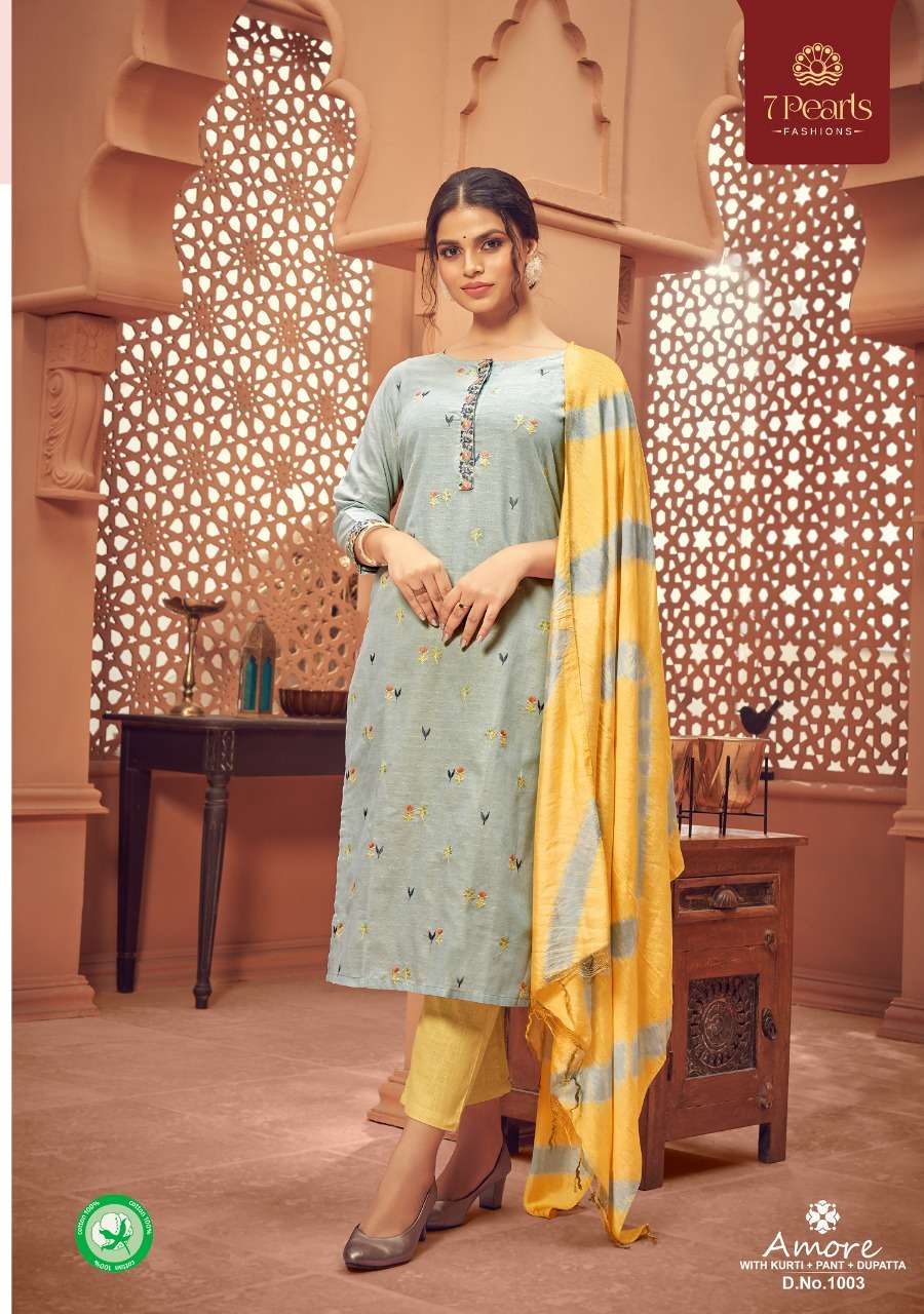 AMORE BY 7 PEARLS 1001 TO 1004 SERIES BEAUTIFUL SUITS COLORFUL STYLISH FANCY CASUAL WEAR & ETHNIC WEAR PURE COTTON EMBROIDERED DRESSES AT WHOLESALE PRICE