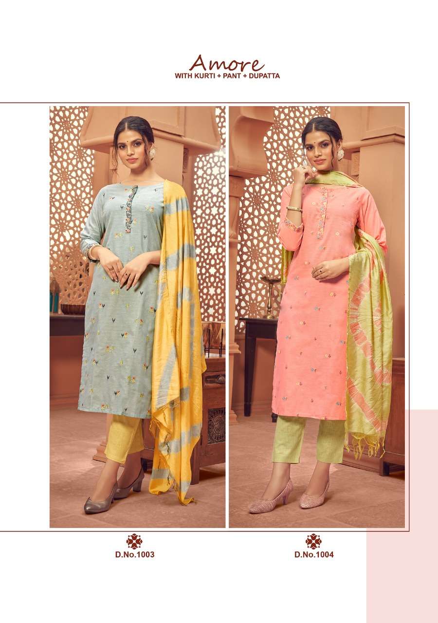 AMORE BY 7 PEARLS 1001 TO 1004 SERIES BEAUTIFUL SUITS COLORFUL STYLISH FANCY CASUAL WEAR & ETHNIC WEAR PURE COTTON EMBROIDERED DRESSES AT WHOLESALE PRICE