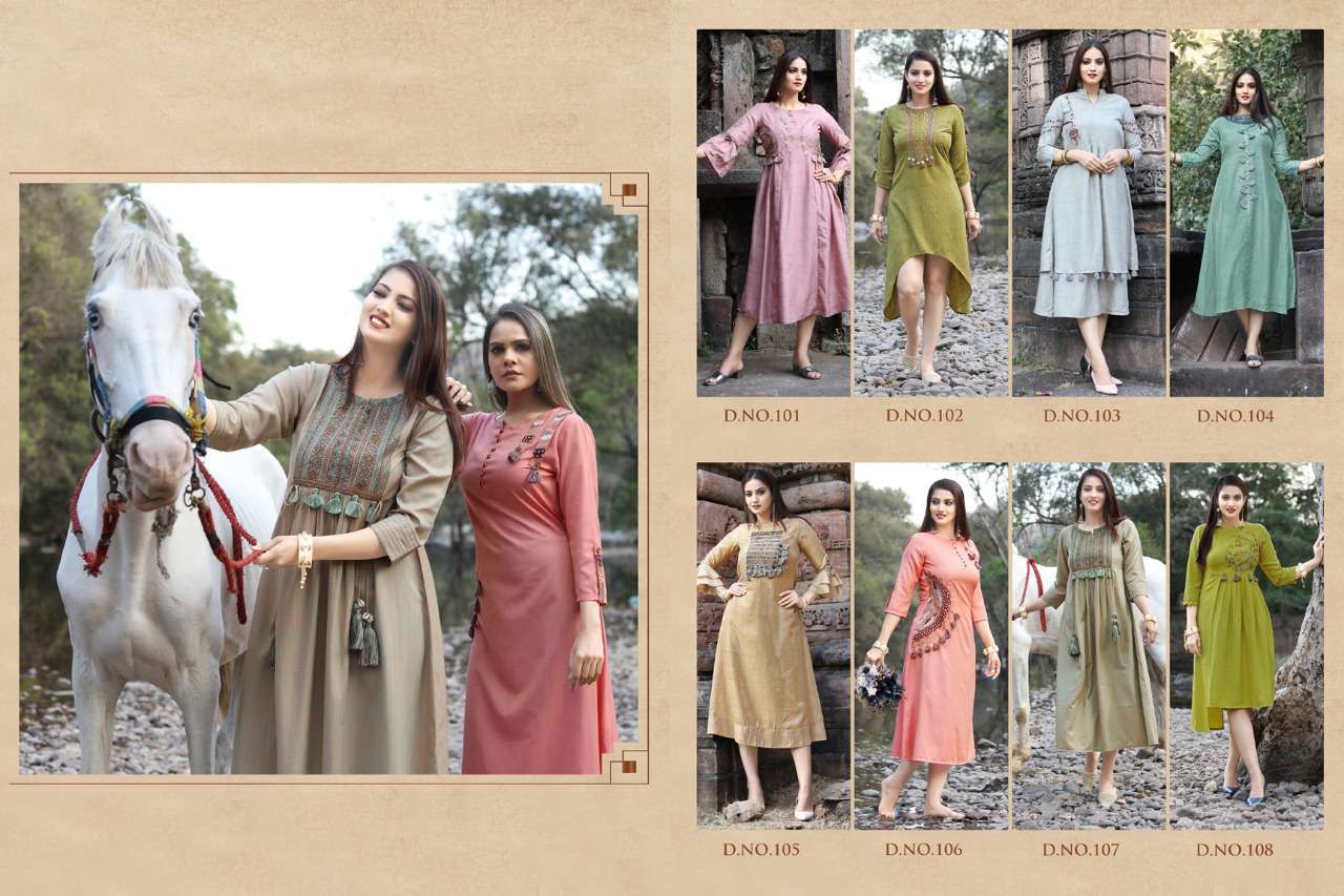SIMRAN BY ASHMI 101 TO 108 SERIES BEAUTIFUL SUITS COLORFUL STYLISH FANCY CASUAL WEAR & ETHNIC WEAR VISCOSE LUREX FOIL PRINT DRESSES AT WHOLESALE PRICE