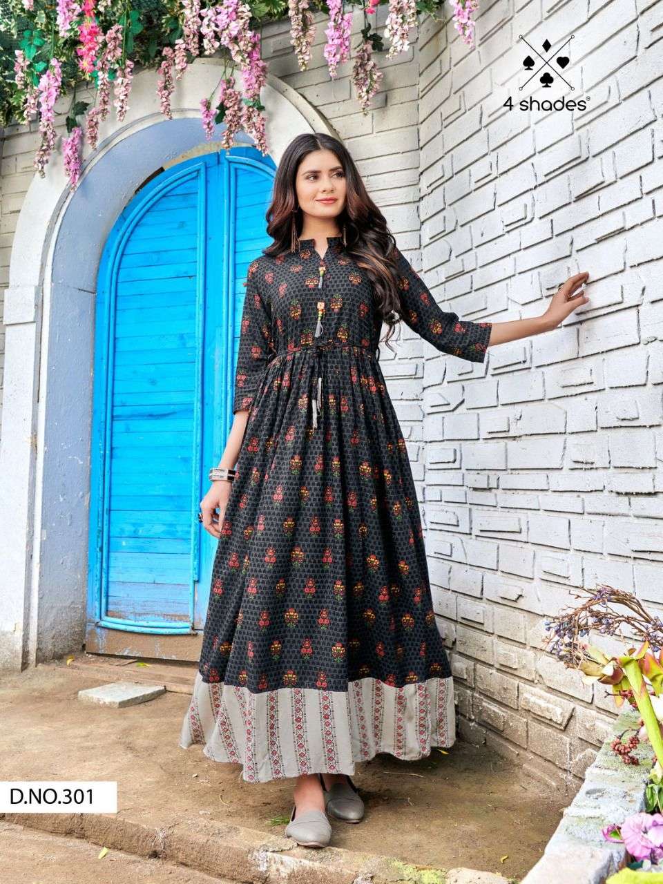 SUNDARI VOL-3 BY 4 SHADES 301 TO 308 SERIES BEAUTIFUL STYLISH FANCY COLORFUL CASUAL WEAR & ETHNIC WEAR RAYON PRINT GOWNS AT WHOLESALE PRICE