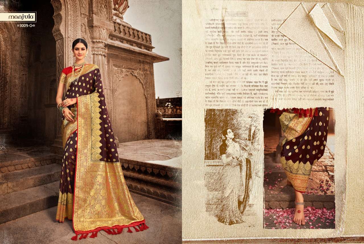 VANDANA BY MANJULA 3009-A TO 3009-G SERIES INDIAN TRADITIONAL WEAR COLLECTION BEAUTIFUL STYLISH FANCY COLORFUL PARTY WEAR & OCCASIONAL WEAR SILK SAREES AT WHOLESALE PRICE