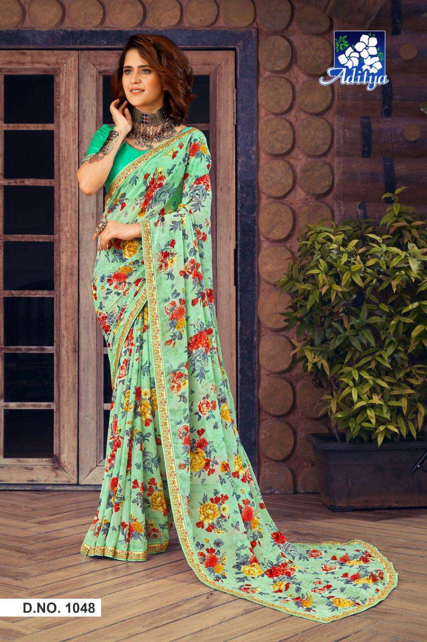 SAVERA VOL-3 BY ADITYA PRINTS 1045 TO 1053 SERIES INDIAN TRADITIONAL WEAR COLLECTION BEAUTIFUL STYLISH FANCY COLORFUL PARTY WEAR & OCCASIONAL WEAR GEORGETTE PRINT SAREES AT WHOLESALE PRICE