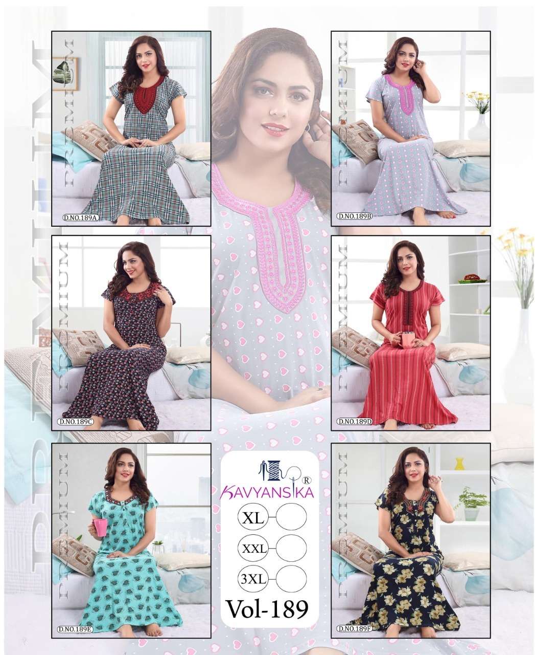 KAVYANSHIKA VOL-189 BY KAVYANSHIKA 189-A TO 189-F SERIES BEAUTIFUL STYLISH FANCY COLORFUL CASUAL WEAR & ETHNIC WEAR COTTON HOSIERY GOWNS AT WHOLESALE PRICE