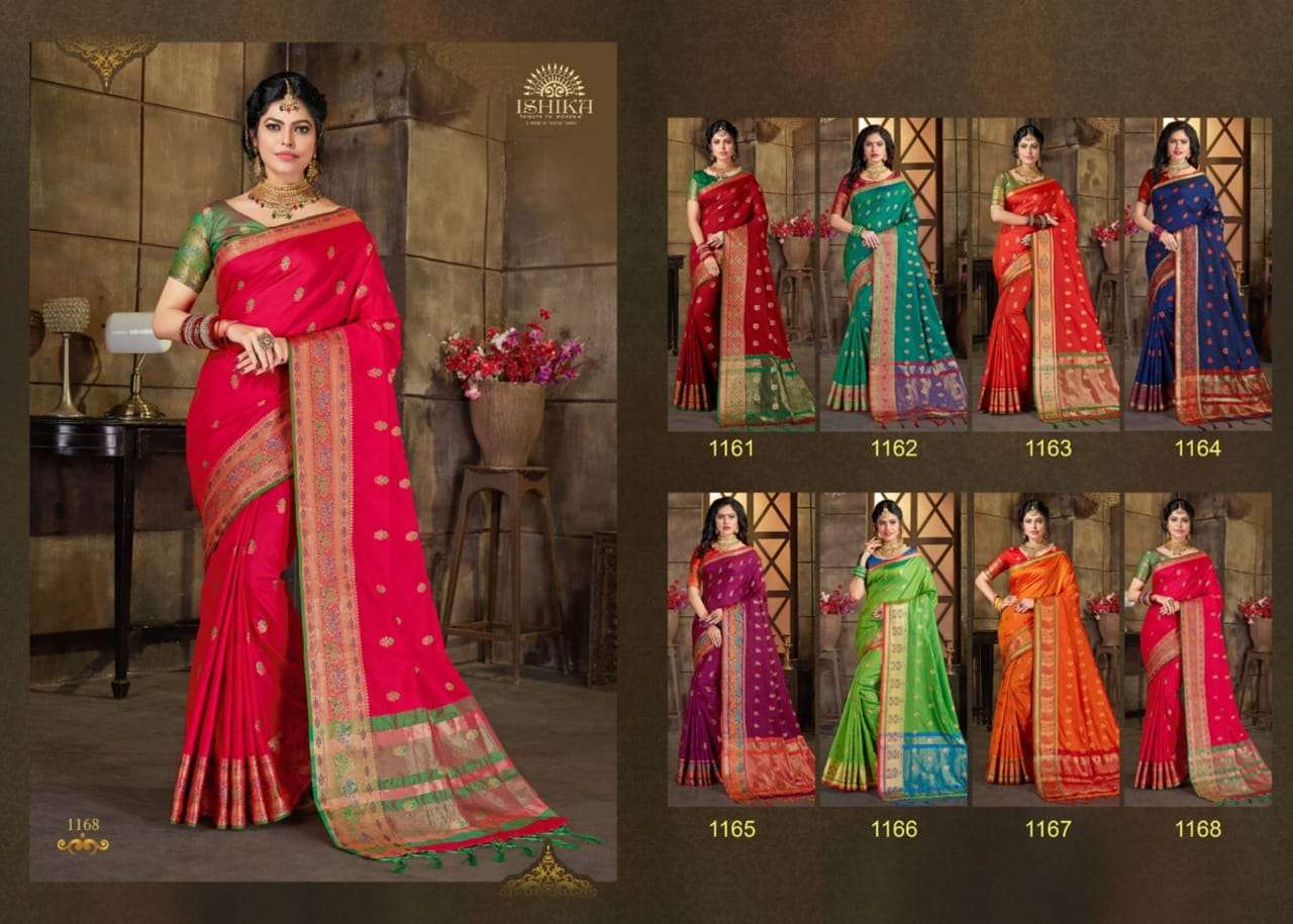 KAILASA SILK VOL-2 BY ISHIKA FASHION 1161 TO 1168 SERIES INDIAN TRADITIONAL WEAR COLLECTION BEAUTIFUL STYLISH FANCY COLORFUL PARTY WEAR & OCCASIONAL WEAR SOFT SILK SAREES AT WHOLESALE PRICE