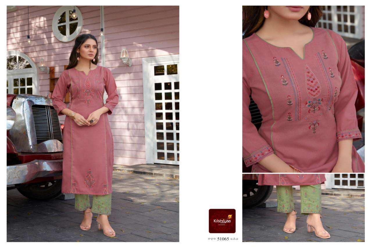 IMPERIA BY KRISHRIYAA 51065 TO 51072 SERIES DESIGNER STYLISH FANCY COLORFUL BEAUTIFUL PARTY WEAR & ETHNIC WEAR COLLECTION COTTON EMBROIDERY KURTIS WITH BOTTOM AT WHOLESALE PRICE
