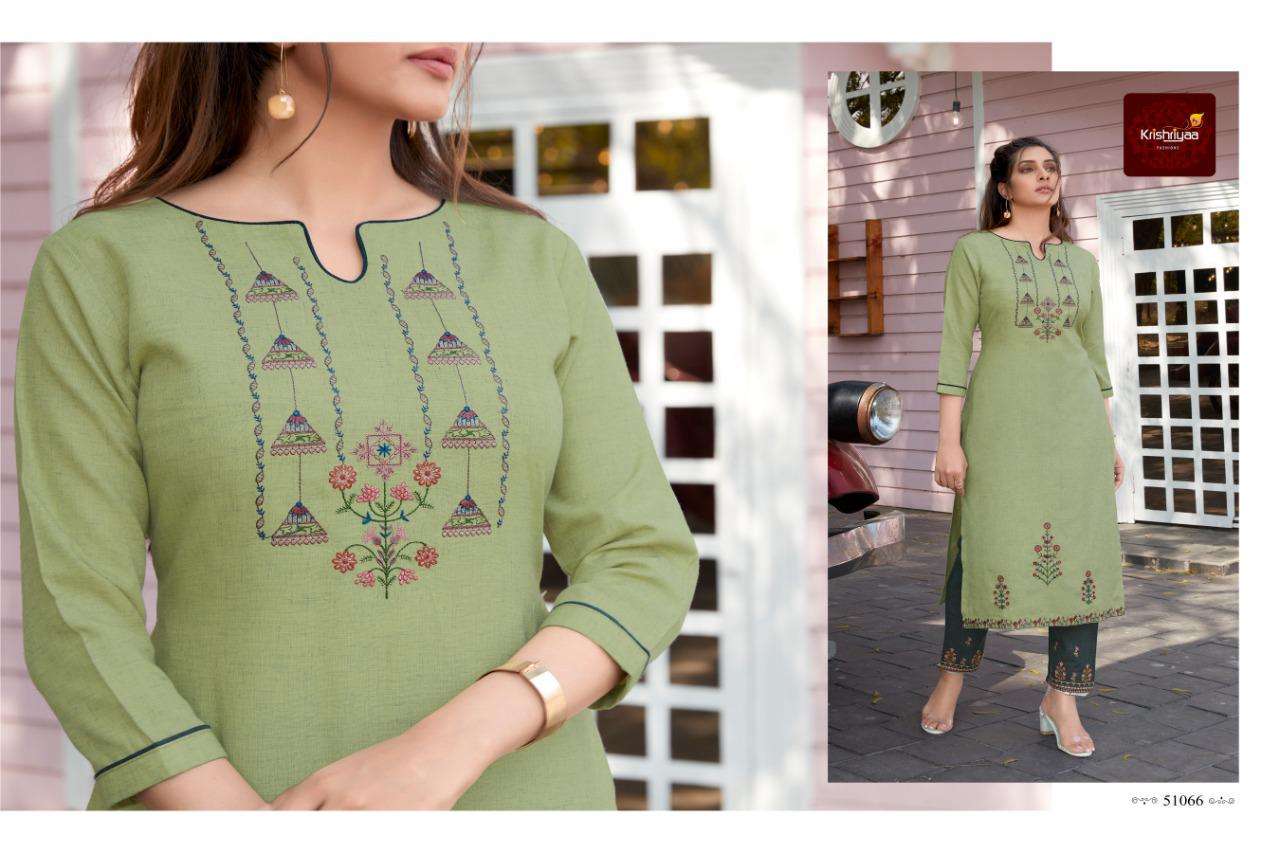 IMPERIA BY KRISHRIYAA 51065 TO 51072 SERIES DESIGNER STYLISH FANCY COLORFUL BEAUTIFUL PARTY WEAR & ETHNIC WEAR COLLECTION COTTON EMBROIDERY KURTIS WITH BOTTOM AT WHOLESALE PRICE