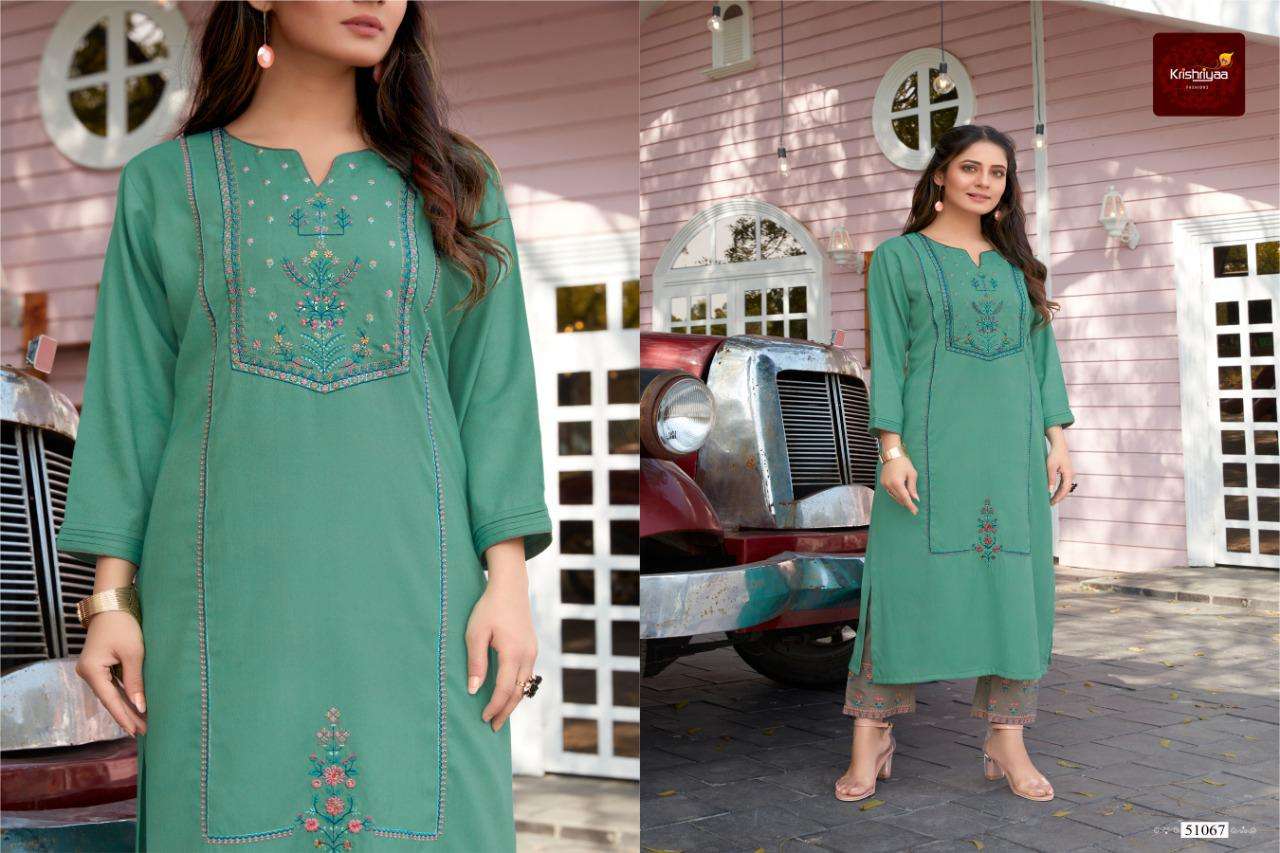 IMPERIA BY KRISHRIYAA 51065 TO 51072 SERIES DESIGNER STYLISH FANCY COLORFUL BEAUTIFUL PARTY WEAR & ETHNIC WEAR COLLECTION COTTON EMBROIDERY KURTIS WITH BOTTOM AT WHOLESALE PRICE