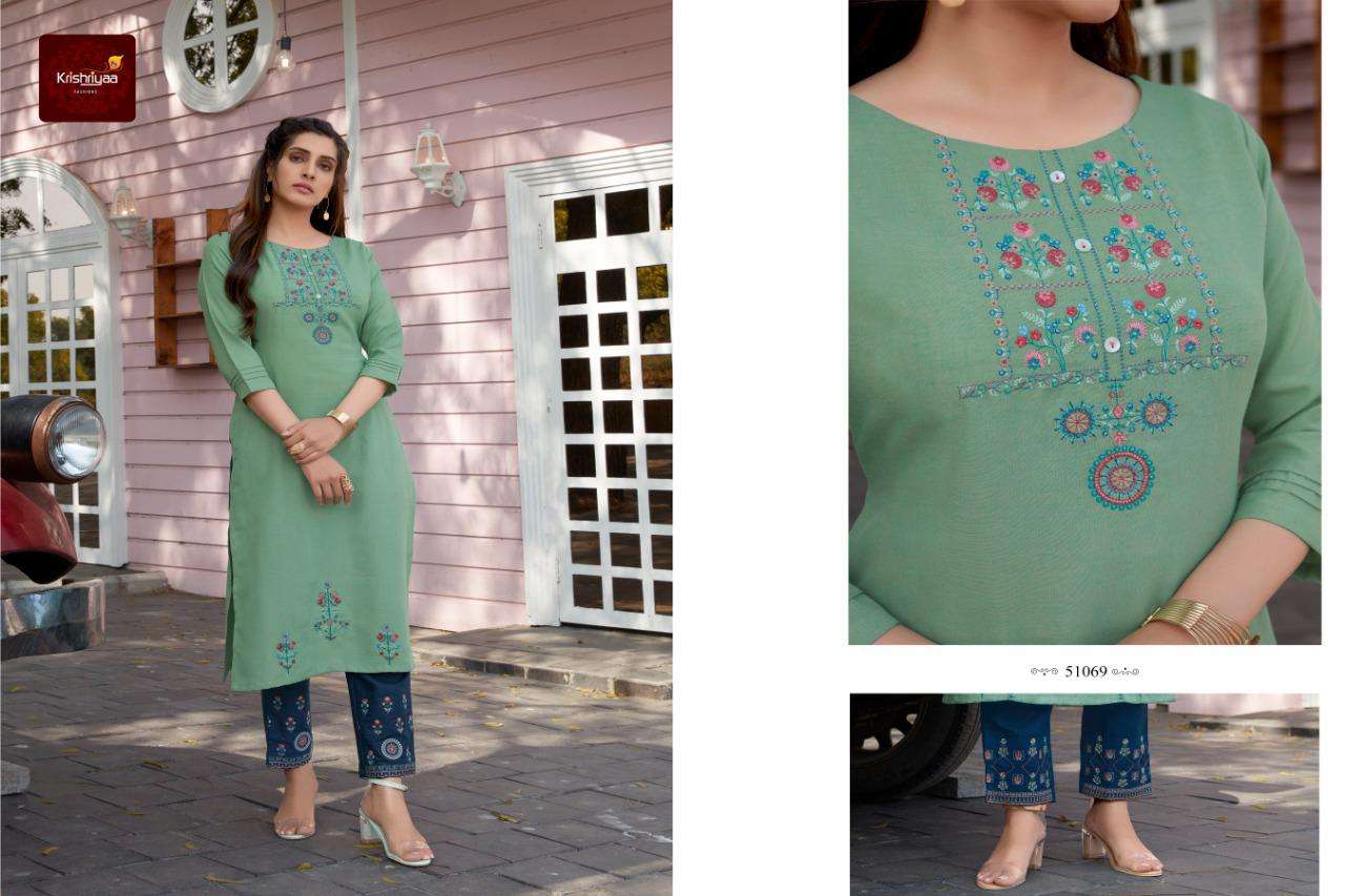 IMPERIA BY KRISHRIYAA 51065 TO 51072 SERIES DESIGNER STYLISH FANCY COLORFUL BEAUTIFUL PARTY WEAR & ETHNIC WEAR COLLECTION COTTON EMBROIDERY KURTIS WITH BOTTOM AT WHOLESALE PRICE